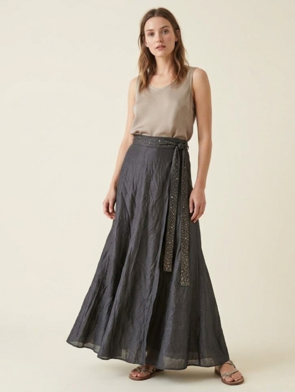 Jigsaw A-Line Maxi Skiry 100% Crinkled Silk Vintage Size 8 Whimsigoth  Boho Y2K